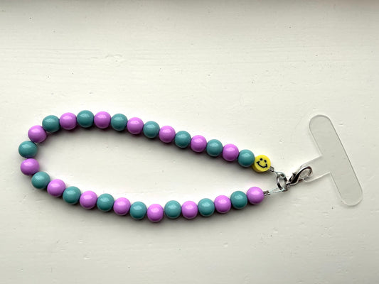 Gekleurde kralen telefoonkoord zeegroen/lila