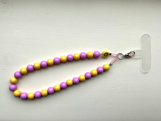 Gekleurde kralen telefoonkoord geel/lila