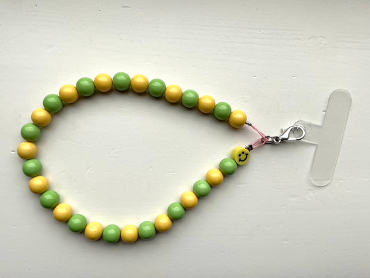 Gekleurde kralen telefoonkoord geel/groen