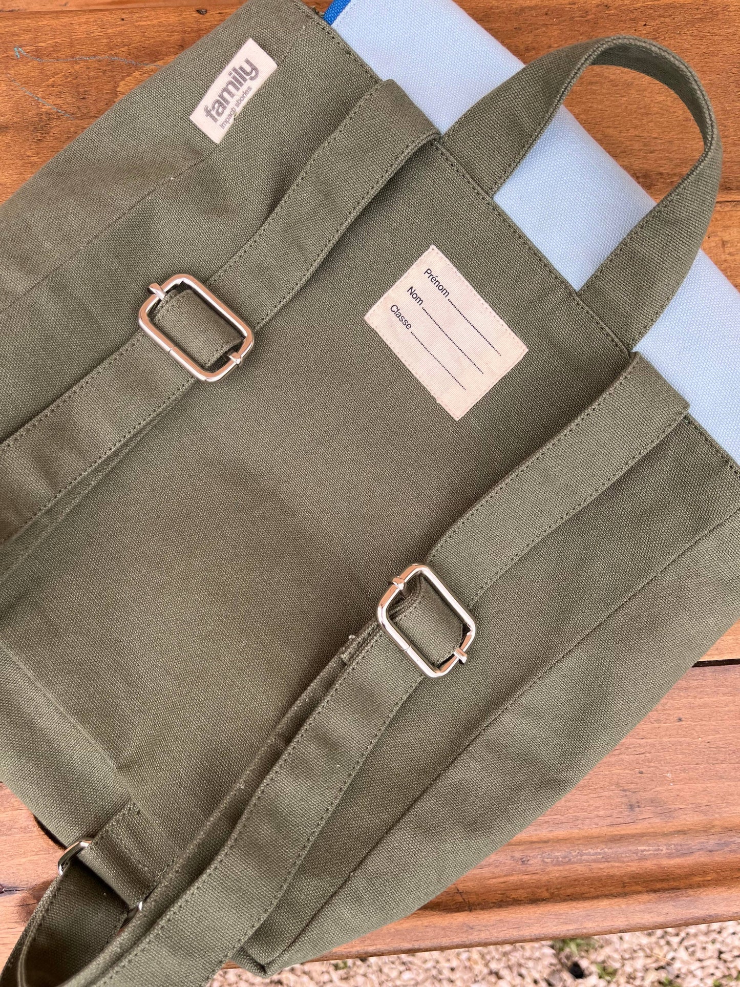 Kinderrugzak blauw groen print binnenkant school crèche