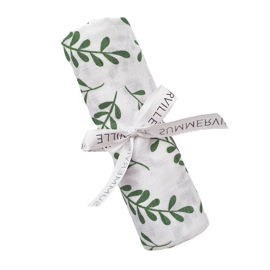 Biologische mousseline hydrofiel Floral Basil