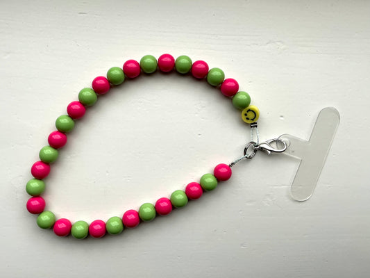 Gekleurde kralen telefoonkoord groen/roze