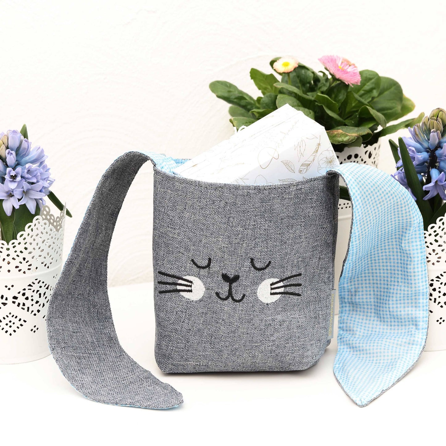 Paasmandje stoffen oren blauw