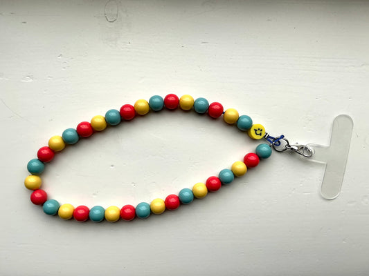 Gekleurde kralen telefoonkoord geel/rood/zeegroen
