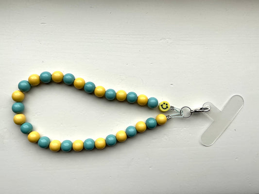 Gekleurde kralen telefoonkoord zeegroen/geel