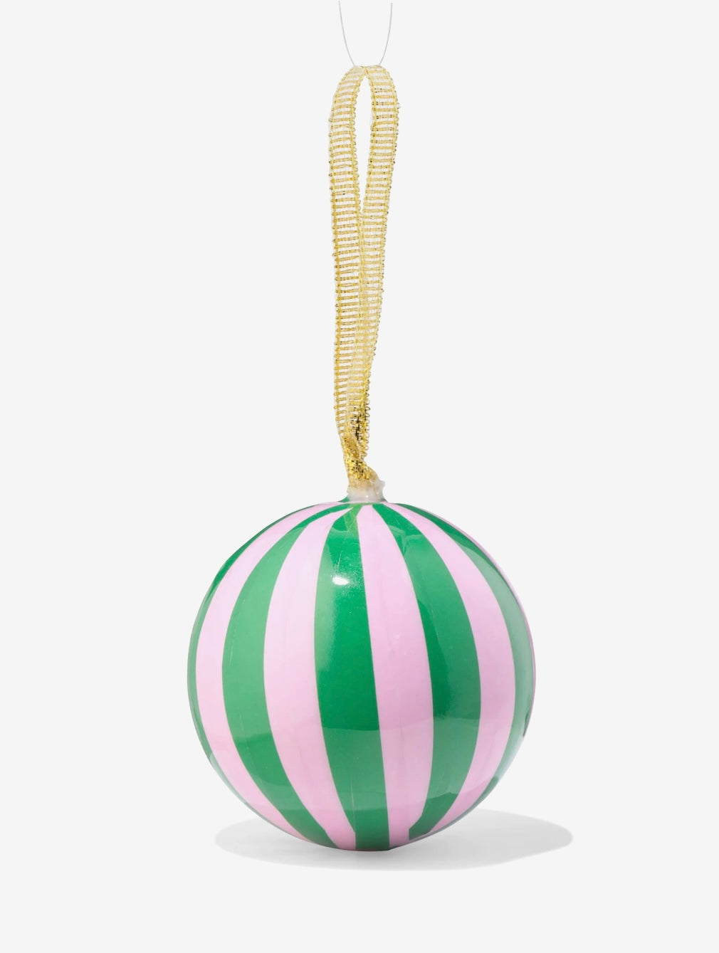 Kerstbal groen roze brede streep met naam