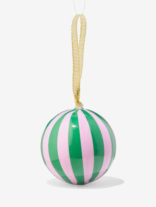 Kerstbal groen roze brede streep met naam