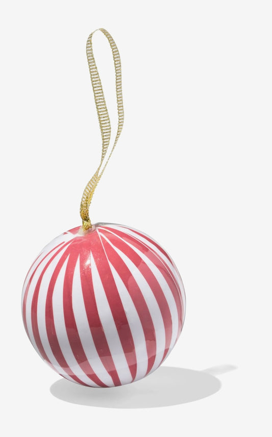 Kerstbal rood wit smalle streep met naam