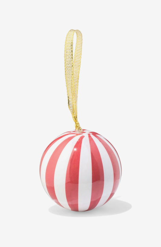 Kerstbal rood wit brede streep met naam