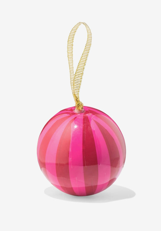 Kerstbal roze brede streep met naam