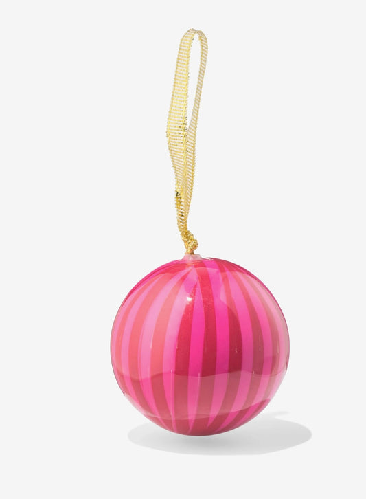 Kerstbal roze smalle streep met naam